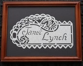 Custom Names - Words - Quotes - Scherenschnitte - Hand Paper Cutting Art signed and dated By Janet Lynch - Framed
