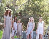 Octopus Infinity Wrap Gown- Mocha Lace with Dusty Sea Lavender- Vintage Wedding, Bridesmaids Dress