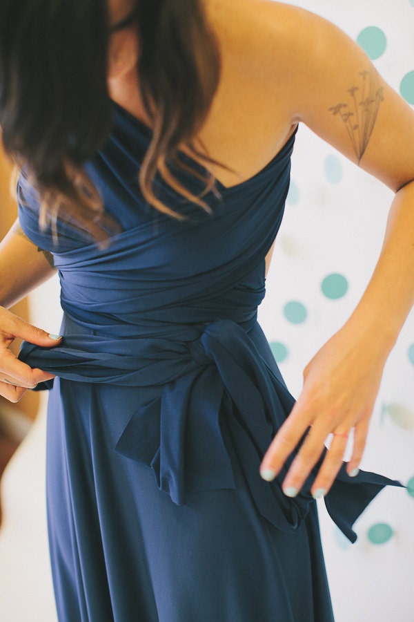 Azimuth Navy Blue Long Octopus Infinity Convertible Wrap Gown