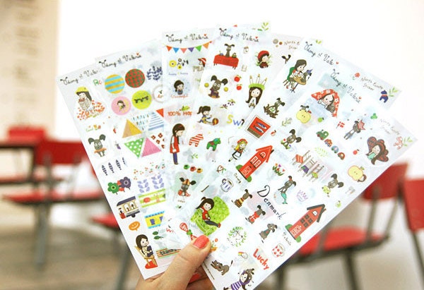 Korea Lovely Dog Girl North Europe Transparent Diary Sticker - 6 Sheets