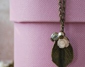 GIFT WITH PURCHASE Bronze Leaf Necklace With Blush Rose Flower Cabochon
