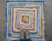 Orange & Blue Square Rag Rug
