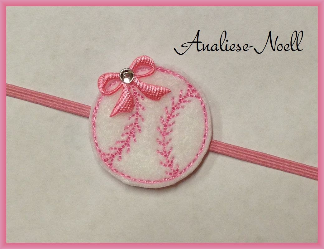 Pink and White Baseball Feltie on Skinny Headband