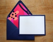 personalized notecards - hot pink & navy scalloped