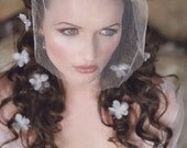 FLOATING PETALS Small White Silk and Organza Violets Flower Clips