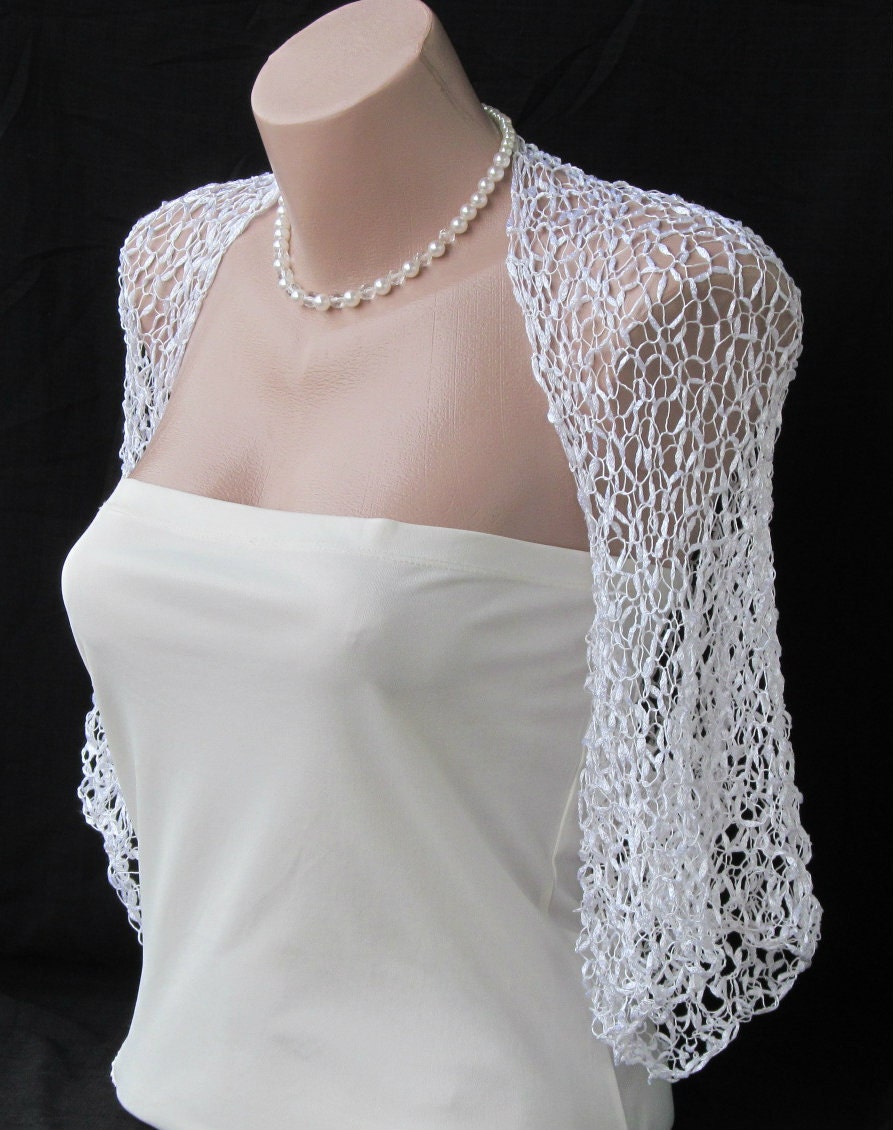 White Silk Hand Knitted Wedding Bridal Shrug Sleeves
