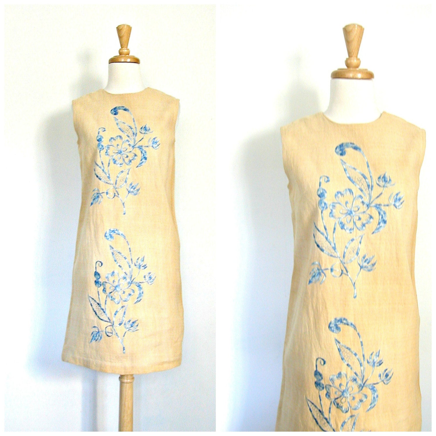 1960s Sheath Dress / 60s shift dress / linen dress / flax / short wedding dress / womens dress /  garden party / summer fashion / medium