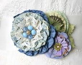 Blue Flower Corsage, Sash Pin, Blue Fabric Flower, Wedding Corsage, Flower Pin for Dress