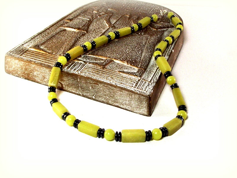 Men's Olive Jade and Hematite Necklace