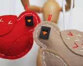 Tufted Cardinal Bird Ornaments - Set of 2 - Woodland Animal Ornaments - Couple Wedding Love