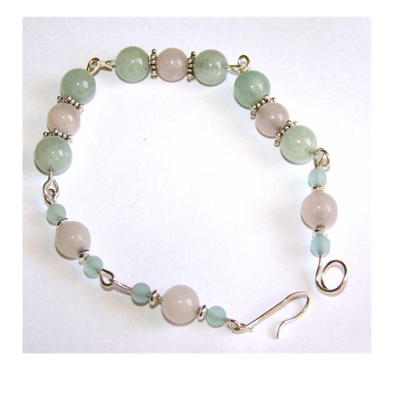 Aquamarine & Rose Quartz Bracelet on Sterling Silver