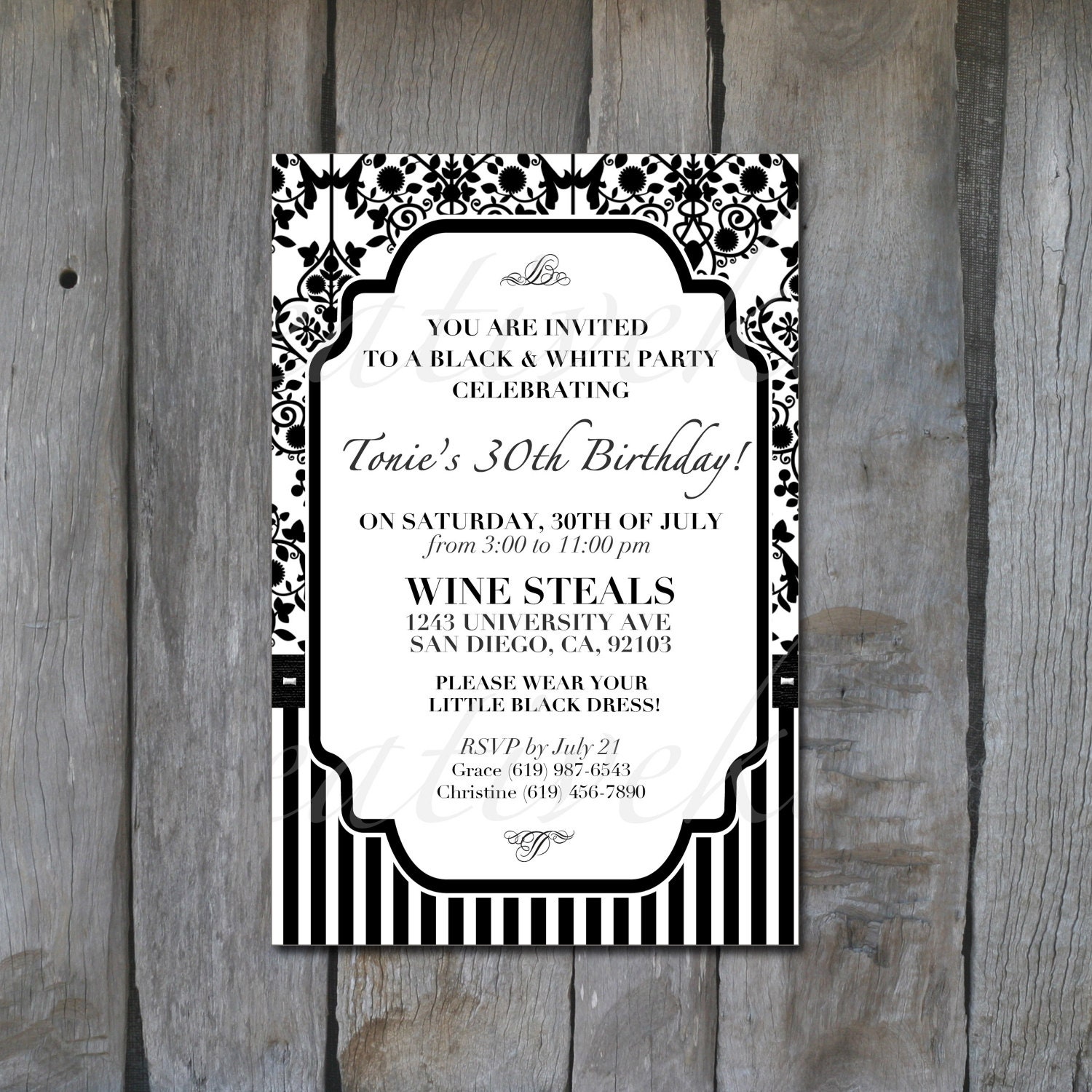 Customizable Black and White Party Invitation - Digital Design