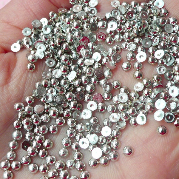3mm SILVER Half Pearl Cabochons / Round Flat Back Faux Pearlized Cabochons (around 250-300 pcs) PE001