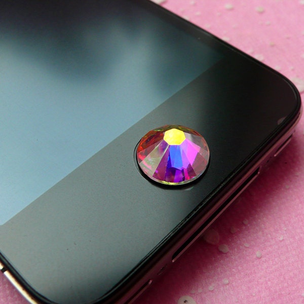 Swarovski Rhinestones (11mm) 2058 Swarovski Elements (Flat Back) 14 Faceted Cut Crystal (Clear AB) (1pc) iPhone Home Button Deco RH-SW007