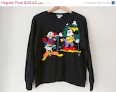 MEMORIAL DAY SALE 80s vintage medium Donald Duck and Mickey Mouse go skiing sweatshirt