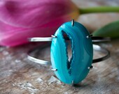Blue Drusy Agate, Sterling Silver, Modern Cuff Bracelet... Kismet...