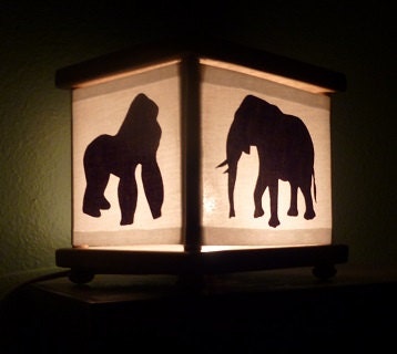 Jungle Safari Night Light Gorilla Elephant Giraffe Rhino in Brown