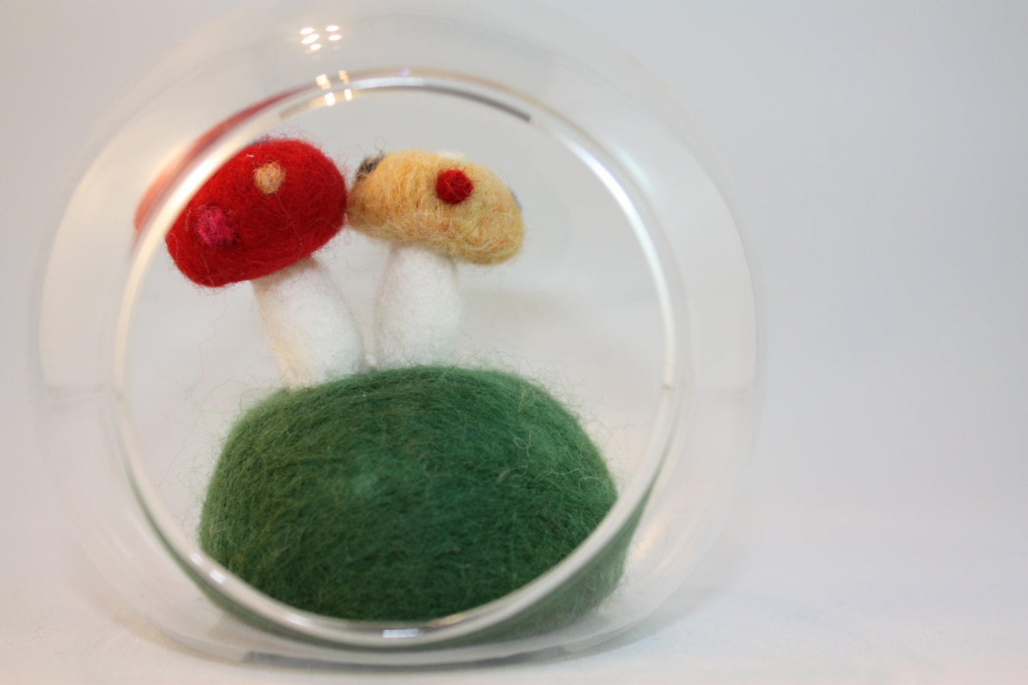 Needle Felted toadstool terrarium hanging glass decorations