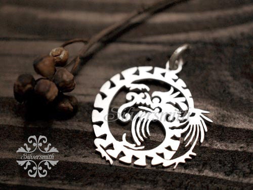 Dragon Silhouette 925 Sterling Silver Pendant with Leather Chain