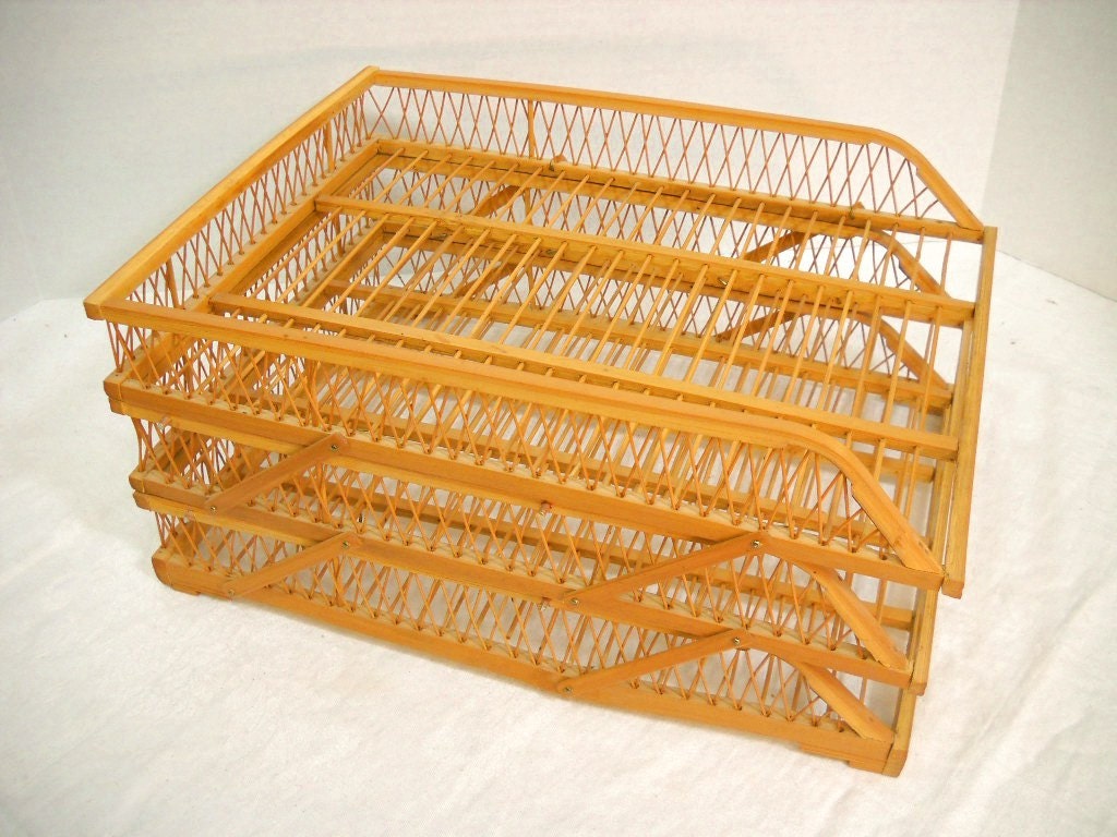 Vintage Desk Trays Bamboo Tray Stacking Organizer Home Office