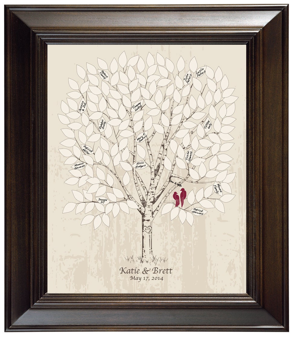 Wedding Tree Guest Book Alternative Unique Guest book Alternative Wedding Keepsake love birds Hand Drawn Wedding Tree personalized 180