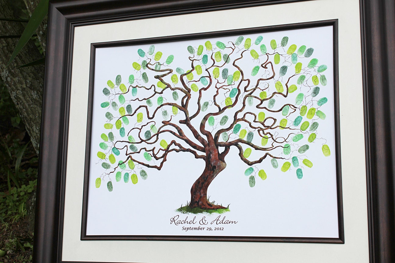 Wedding Guest Book Alternative - Hand drawn Wedding Guest book Fingerprint Tree - Watercolor wedding tree Custom Wedding Gift