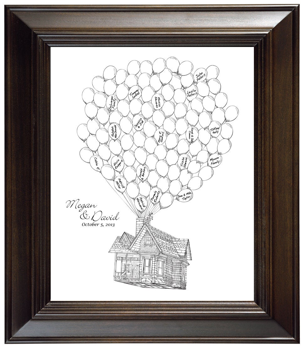 Personalized Wedding Gift Wedding Guest Book Alternative Personalized Flying Up House Wedding Keepsake Reception House with Balloons 100