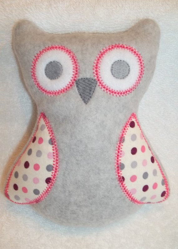 Handmade Stuffed Gray Fleece Owl - Child Friendly