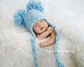 Crocheted Earflap Pom Pom Beanie with Tassels, Choose Any Color, Beautiful Photography Prop