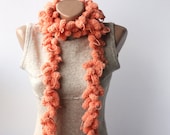 WINTER SALE Peach scarf  - crochet pompom scarf  - cocoon scarf