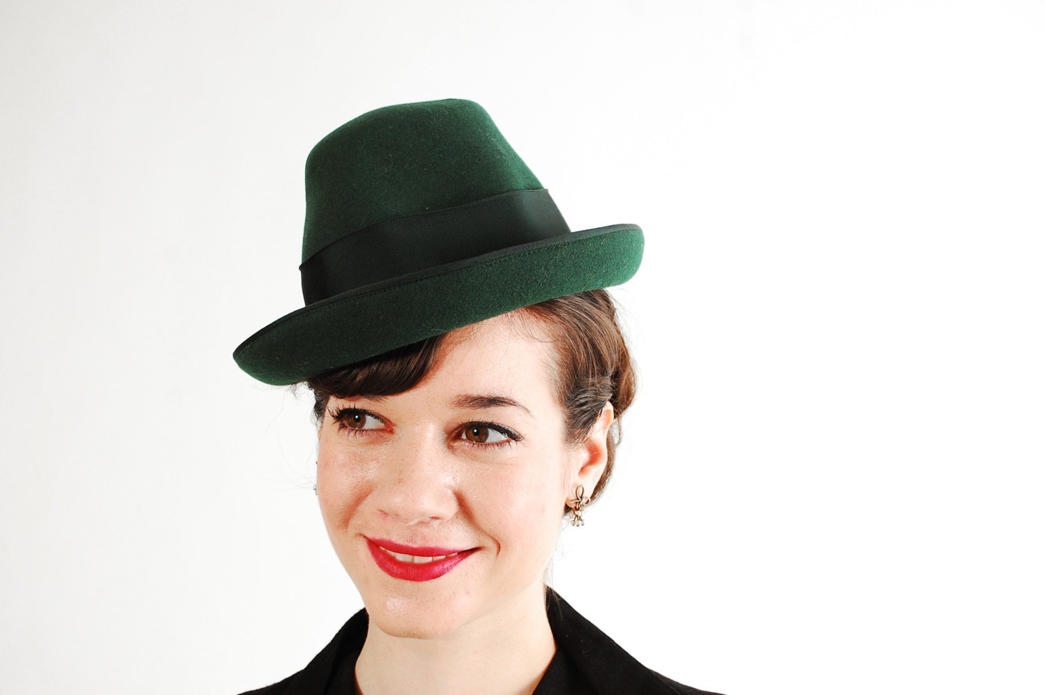 1940s Tilt Hat - 40s Hat - Forest Green Stovepipe