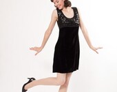 20% OFF - 1960s Cocktail Dress - 60s Mini Dress - Black Velvet and Sequins