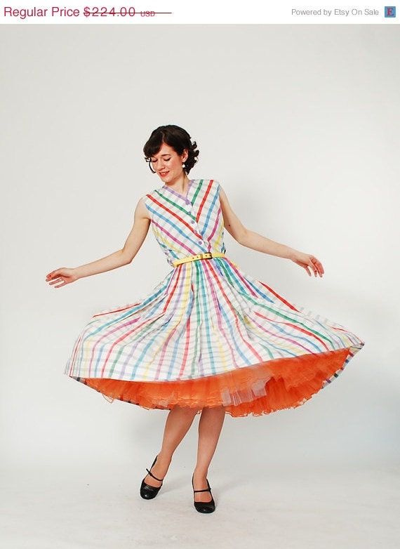 20% OFF - 50s Dress - 1950s Dress - Candy Stripe Plaid