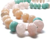 Pastel Gemstone Necklace - Graduated Rose Quartz & Peruvian Opal Necklace - Chunky Summer Necklace