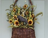 Summer Wreath -  Fall Wreath - Wreath for Door - Door Basket - Primitive Sunflower Basket