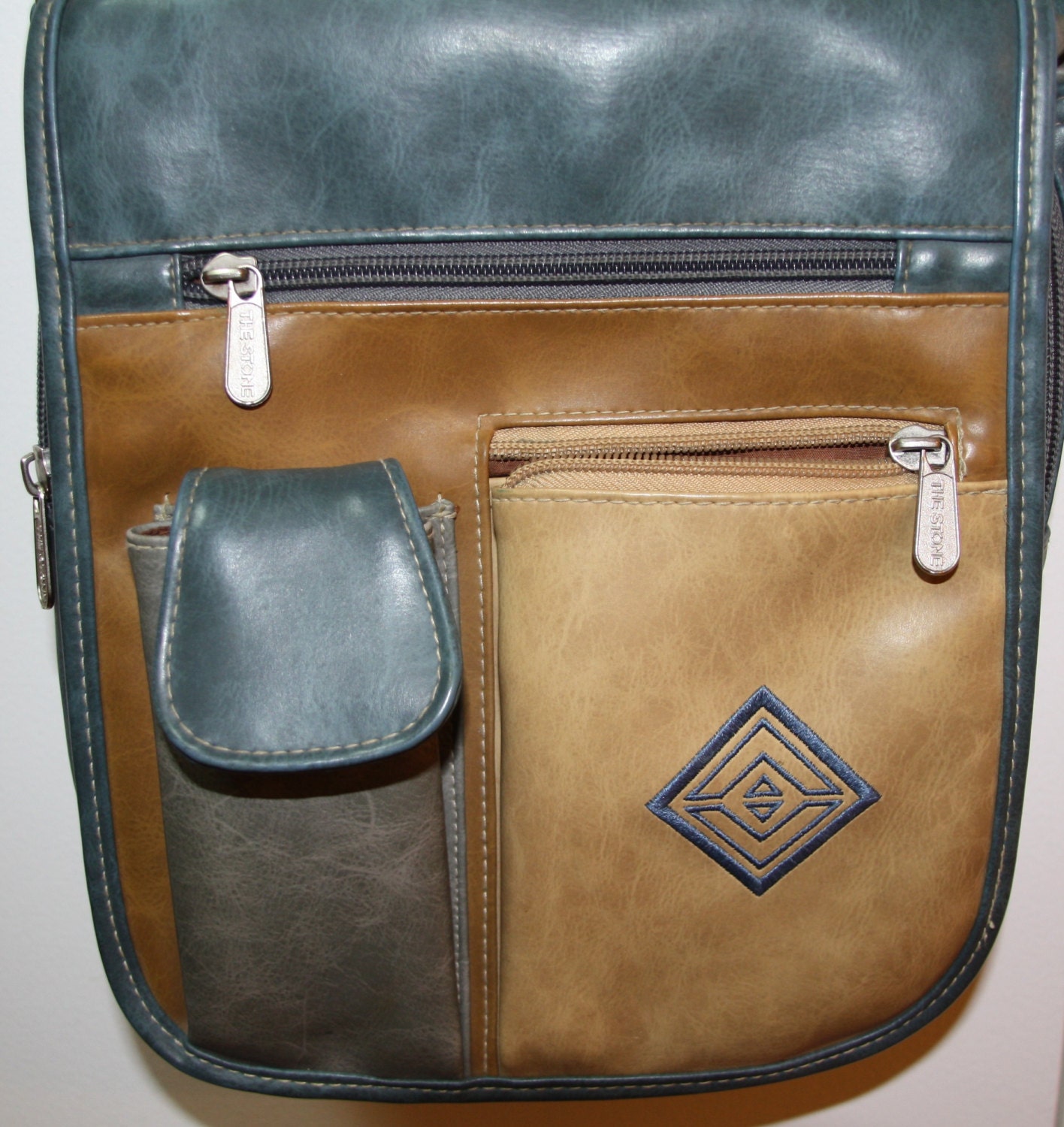 Retro blue brown shoulder bag// messenger bag// cross body bag//
