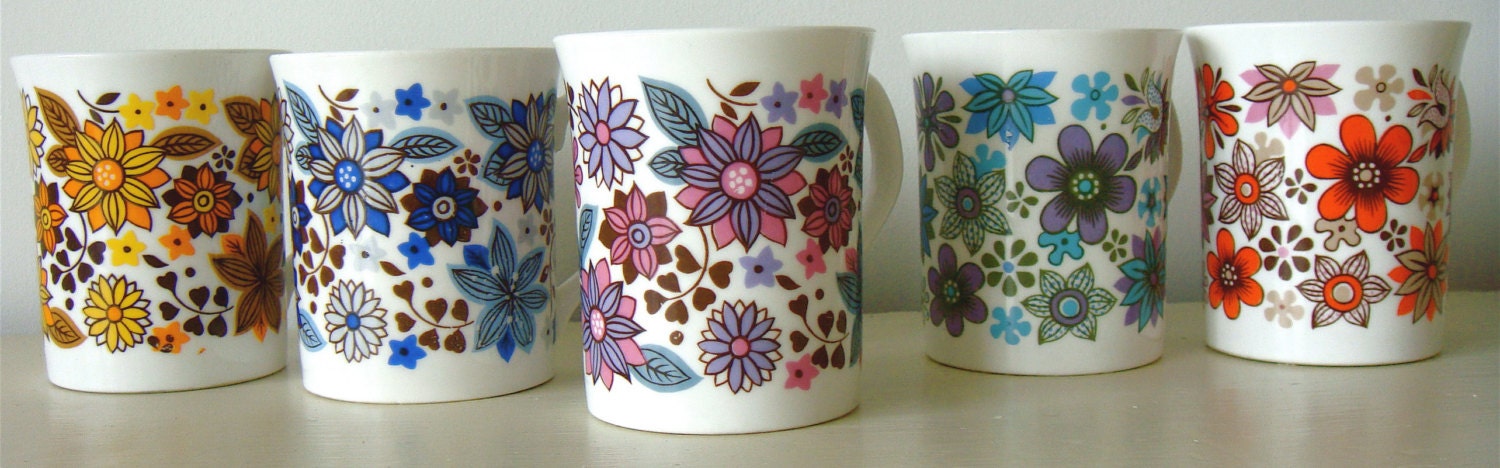 Elizabethan Carnaby china cups 1960s floral design