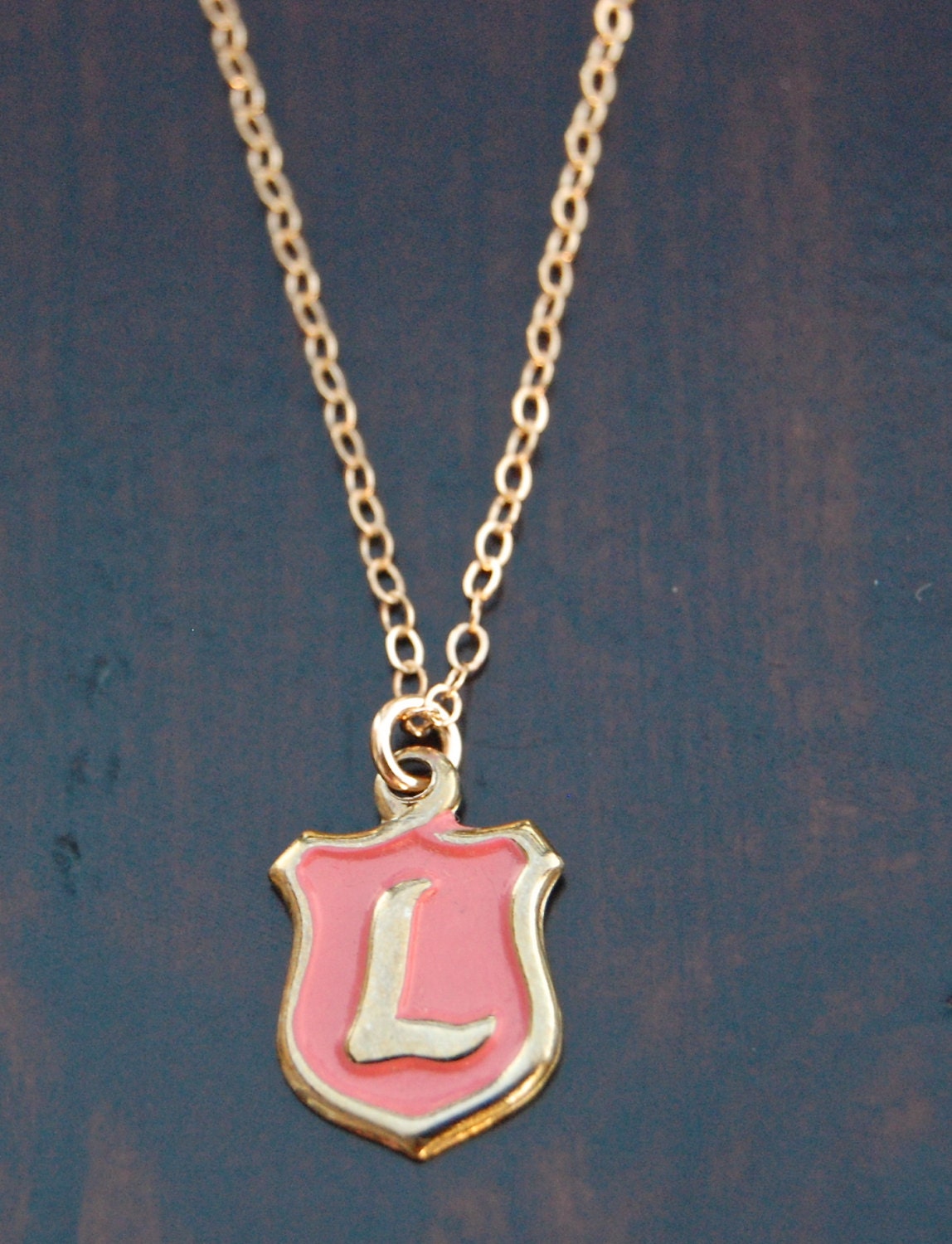 Vintage L necklace, L necklace, Vintage Initial Necklace, Pink Necklace, Coral Necklace, Gold initial necklace, Lindsay