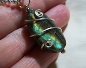 Wire Wrapped Labradorite Silver Pendant