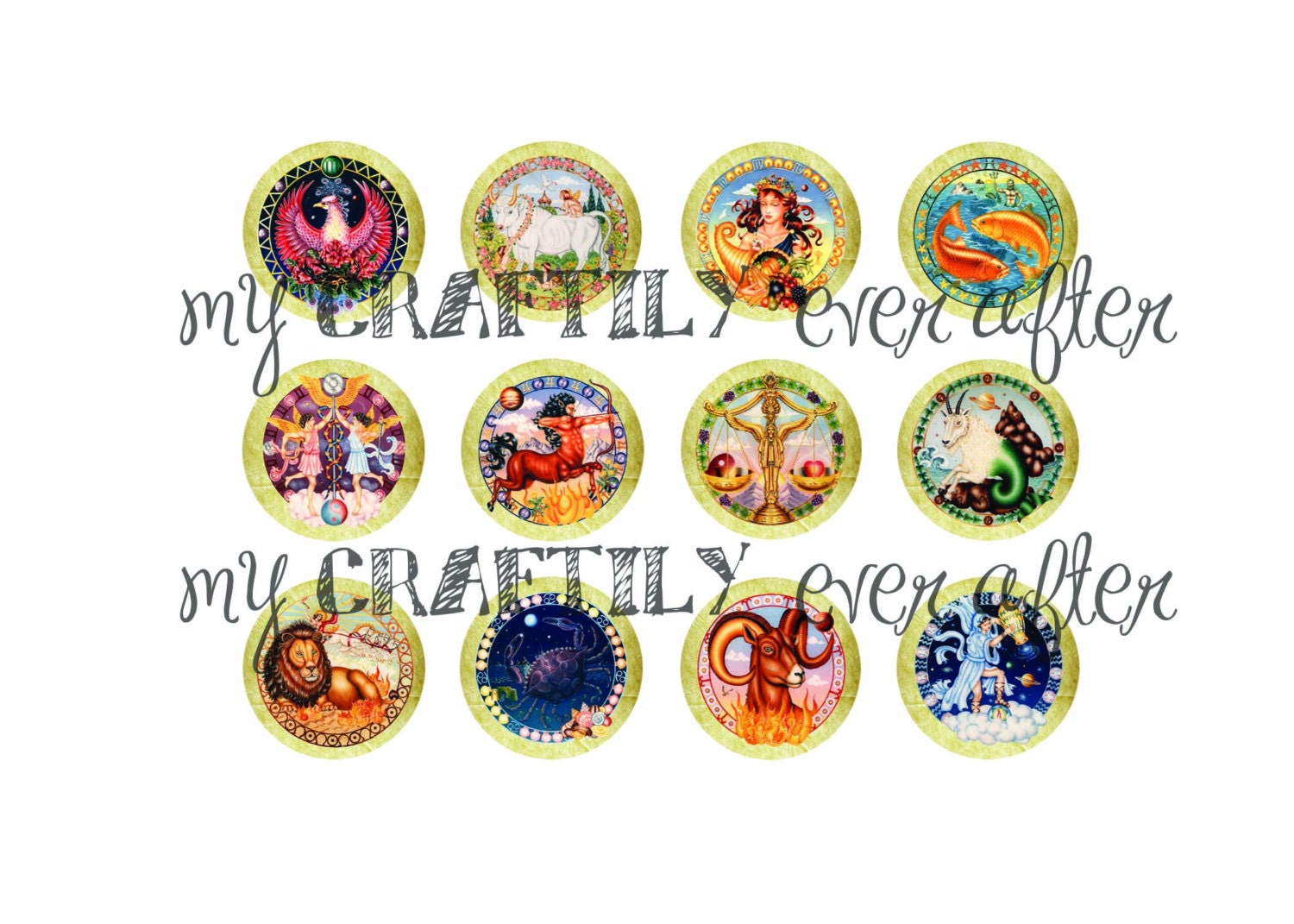 Zodiac Signs Glass Tile Magnet Set