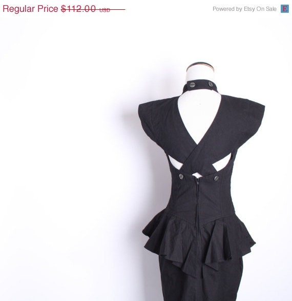 Vintage Little Black Sequin Cocktail Dress / LBD Cocktail Dress / Peplum Dress / Holiday  Dress / Dresses / New Years Dresses  / 1465