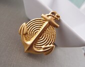 Golden anchor and rope raw brass alligator hair clip