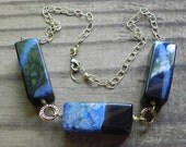 Agate statement necklace, chunky agate necklace, geometric beadwork necklace, blue agate rectangle necklace