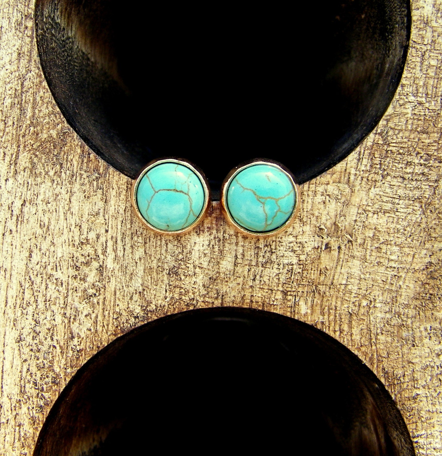 Turquoise Stud Earrings. Gold plated round turquoise post earrings.
