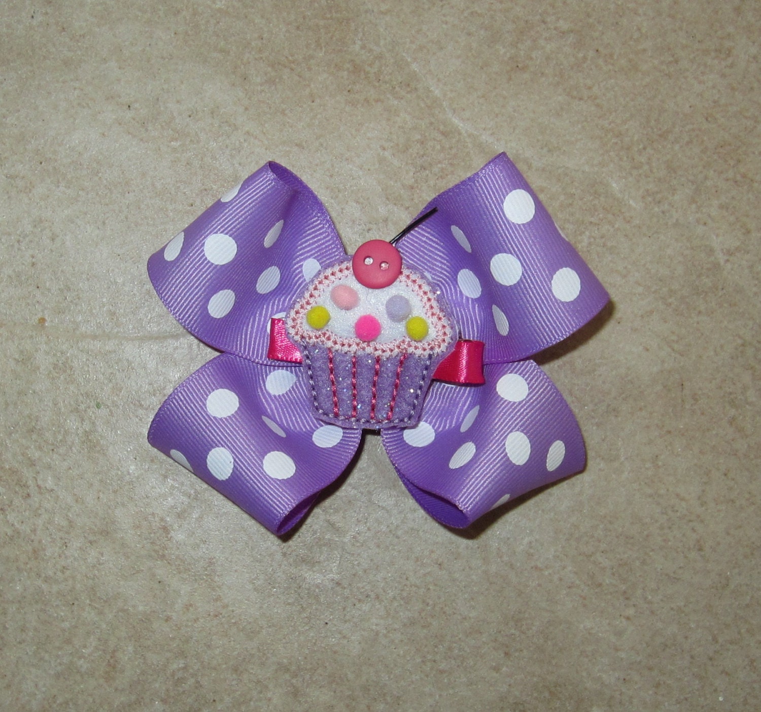 Cupcake 2-in-1 Hot pink & lavender hair bow