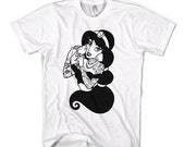 Hipster Jasmine T-Shirt Aladdin Tattoo - American Apparel Unisex Sizes S, M, L, XL - Custom Color