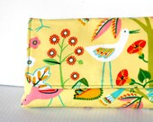 Bird Clutch with Flap / Medium Clutch Purse - Birds and Flowers on Yellow