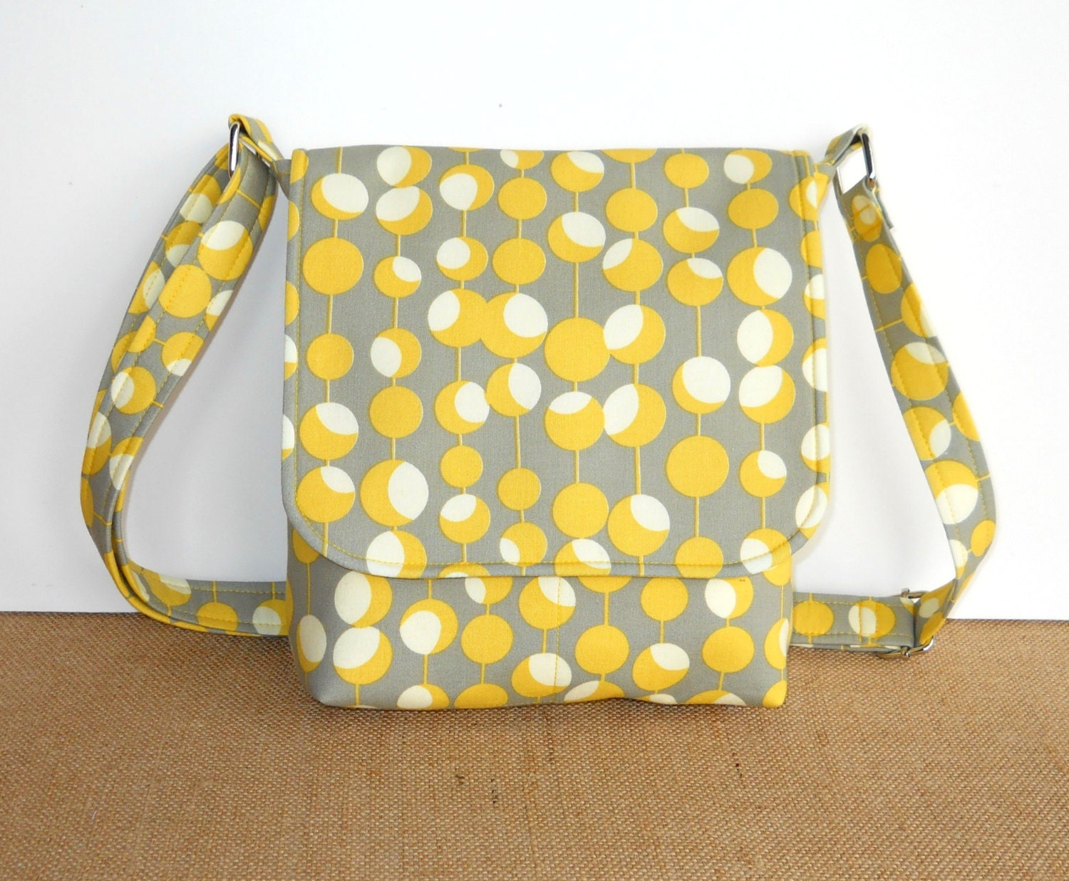 Hip Bag - Gray and Yellow Fabric Purse - Amy Butler Midwest Modern Martini Mustard