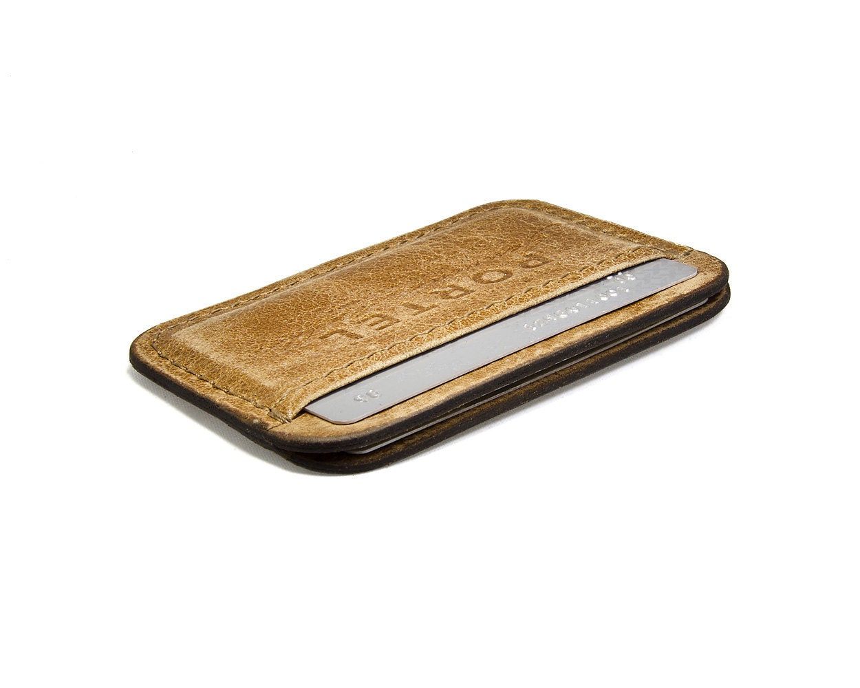 RETROMODERN aged leather Credit Card wallet - - CARAMEL