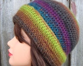 ON SALE Funky Rainbow Hat Crochet Wool Blend Hat Handmade in Ireland by Selkiecrochet